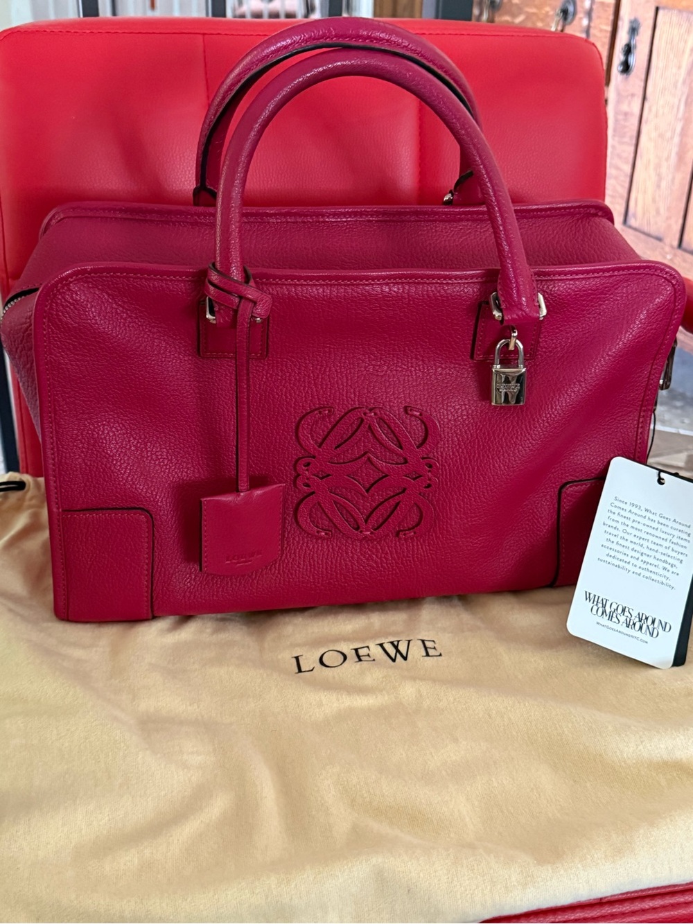 Loewe Bright Red Leather Satchel Lock and key New With Tags